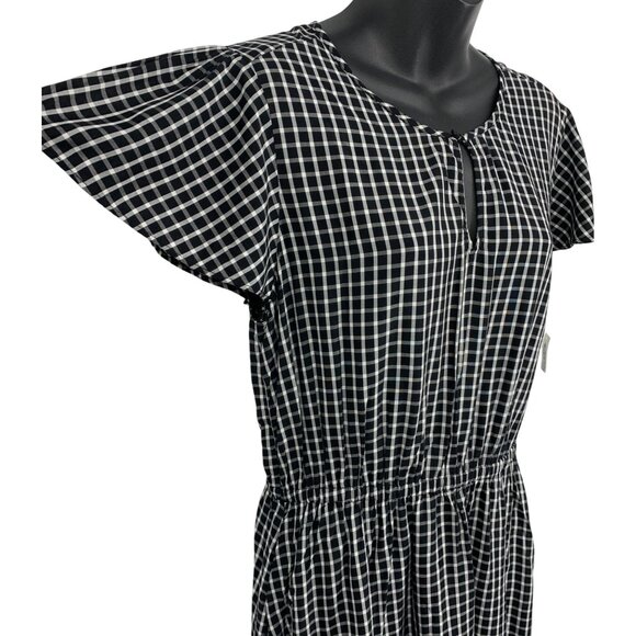 Old Navy Women Dress Size Medium M Black White Check Shift Flutter Keyhole New - Picture 3 of 8